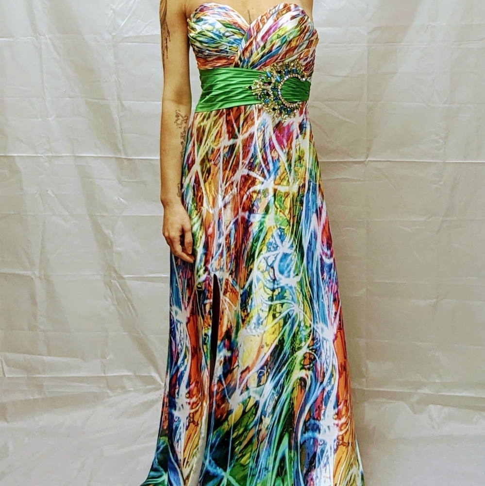 Multicolored, Strapless Formal/Prom Dress
